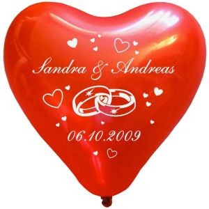 100 bedruckte Herzballons  Hochzeitsringe 