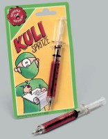 Kugelschreiber als blutgef�llte Spritze 