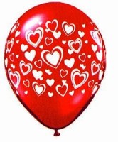 10 rote Rundballons mit Herzaufdruck � 28cm