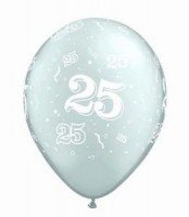 10 silberne Rundballons mit  25  von Qualatex � 28cm