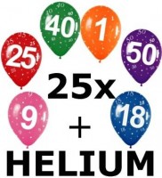 Ballongas-Kit 30 inkl. 25 Zahlenballons