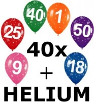 Ballongas-Kit 50 inkl. 40 Zahlenballons