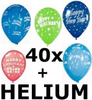Ballongas-Kit 50 inkl. 40 Ballons mit Textaufdruck