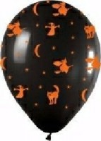 10 schwarze Rundballons mit Halloweenmotiven � 30 cm