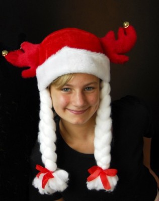 Weihnachtsm�tze Elch  rot mit 2 Z�pfen