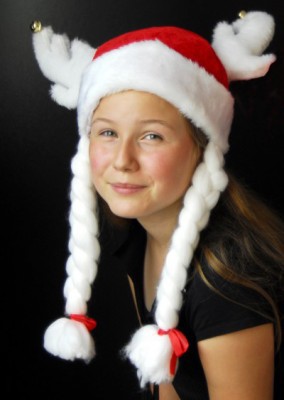 Weihnachtsm�tze Elch wei� mit 2 Z�pfen