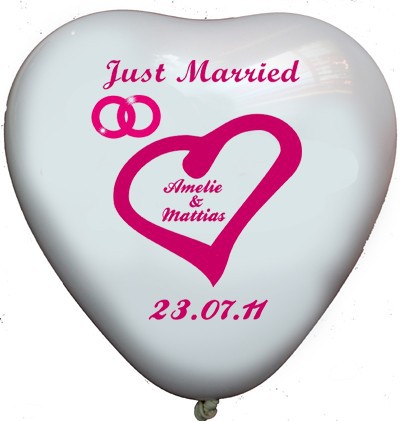 100 bedruckte Herzballons  Just Married 