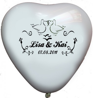 100 bedruckte Herzballons  Hochzeitstauben 