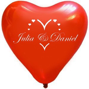 100 bedruckte Herzballons  Romantik 