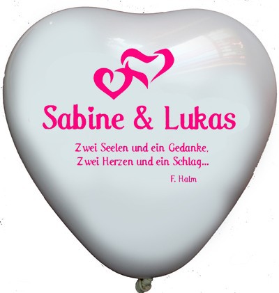 100 bedruckte Herzballons  Liebespoesie 