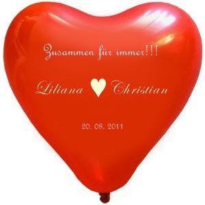 100 bedruckte Herzballons  Zusammen f�r immer 
