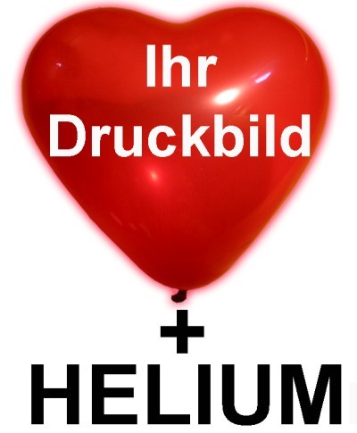 60 bedruckte Herzballons � 25cm inkl.  Helium-Kit
