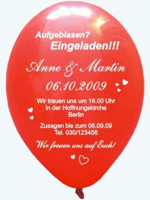Bedruckte Rundballons "Einladung Hochzeit" Luftballons und ...